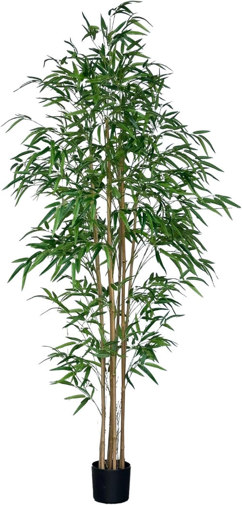 Artificial Bamboo Tree 5.6FT – Realistic Faux Bamboo with 4 Natural Trunks & White Planter